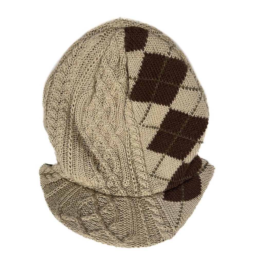 Vintage Lids OSFA Cable Knit Argyle Short Bill Cap Tan Brown - OS